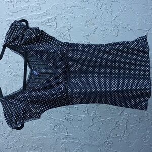 Trixie summer blouse, black & white tiny polkadot with tiny ruffle detail